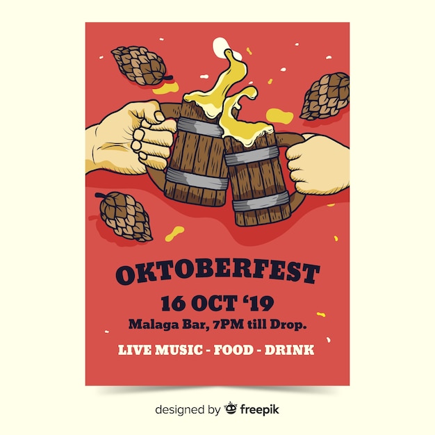 Kostenloser Vektor handgezeichnete oktoberfest flyer vorlagen