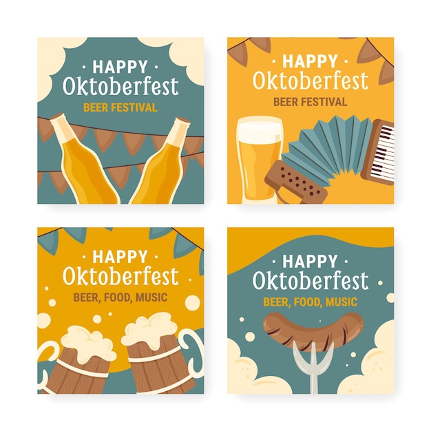 Kostenloser Vektor handgezeichnete oktoberfest instagram posts sammlung