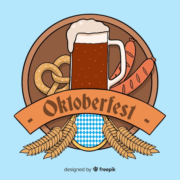 Handgezeichnete oktoberfest mit bier und brezel