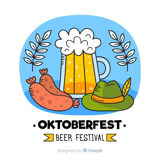 Kostenloser Vektor handgezeichnete oktoberfest mit bier vom fass