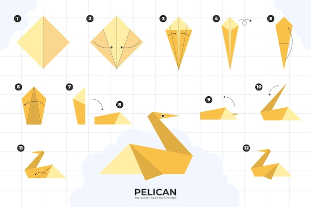 Kostenloser Vektor handgezeichnete origami-anleitungsillustration