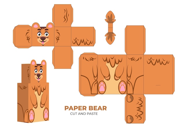 Kostenloser Vektor handgezeichnete papercraft-vorlage mit bär