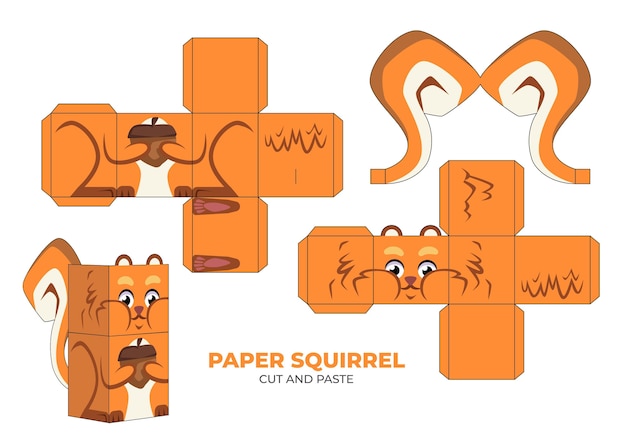 Kostenloser Vektor handgezeichnete papercraft-vorlage mit eichhörnchen