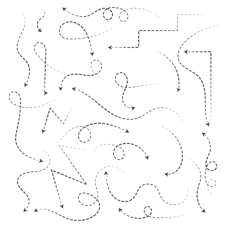 Kostenlose Vektor handgezeichnete pfeile unterschiedliche formrichtung schwarze linie set auswahl doodle skizze kurvenpfad