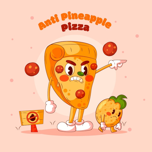 Kostenloser Vektor handgezeichnete pizza-cartoon-illustration