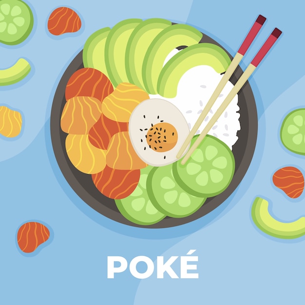 Handgezeichnete Poke-Illustration mit flachem Design