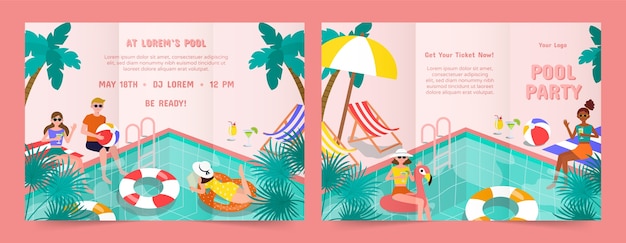 Handgezeichnete poolparty-broschürenvorlage