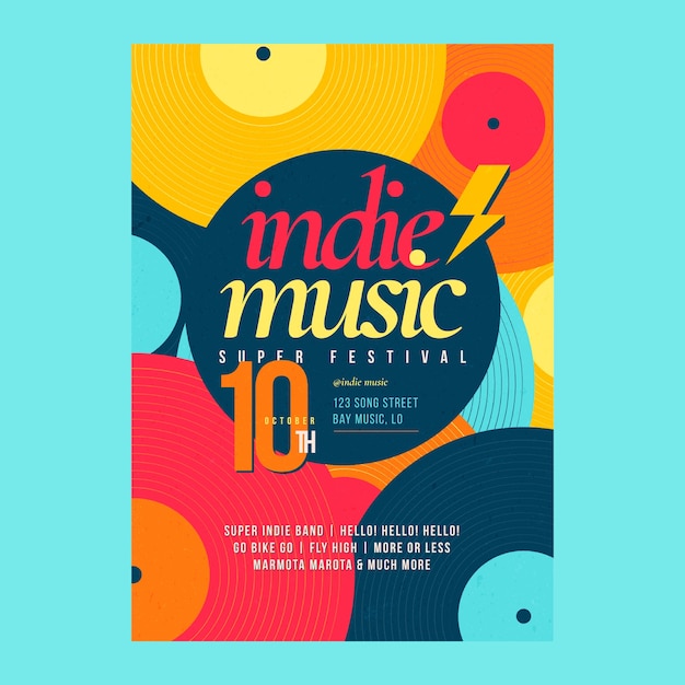 Kostenloser Vektor handgezeichnete postervorlage für indie-musik