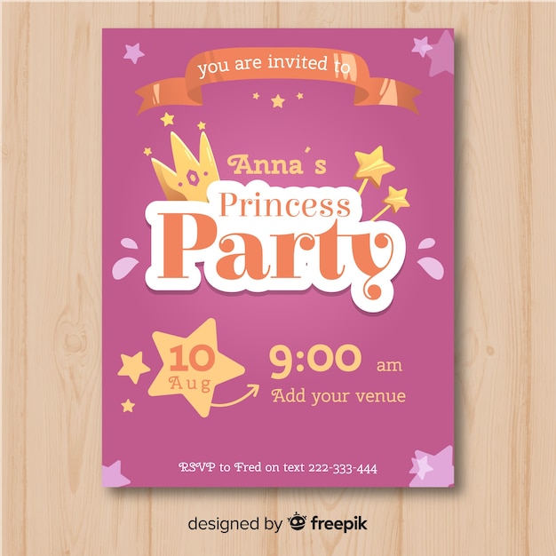 Handgezeichnete prinzessin party einladungsvorlage