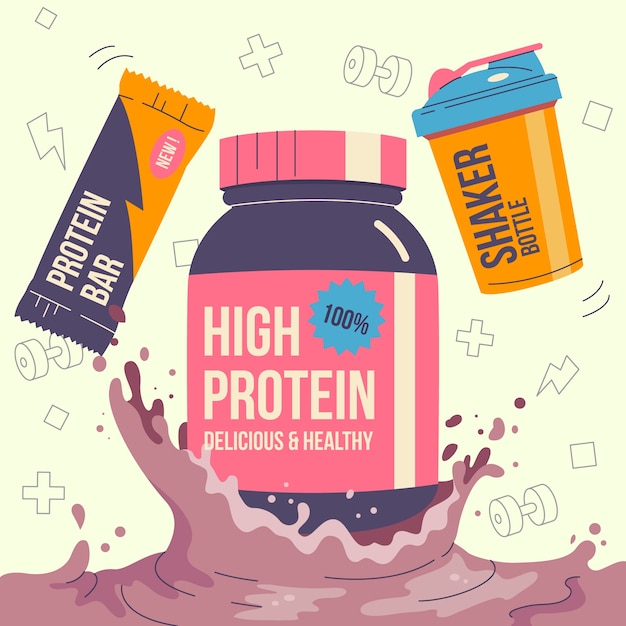 Kostenloser Vektor handgezeichnete proteinshake-illustration