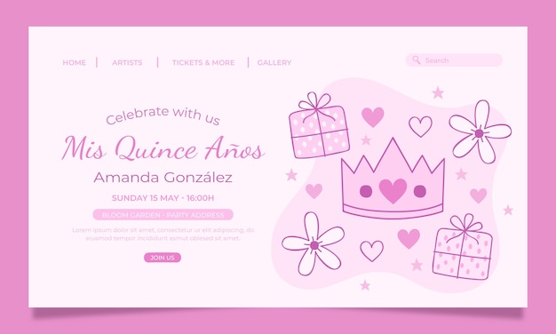 Kostenloser Vektor handgezeichnete quinceanera-landing-page-vorlage