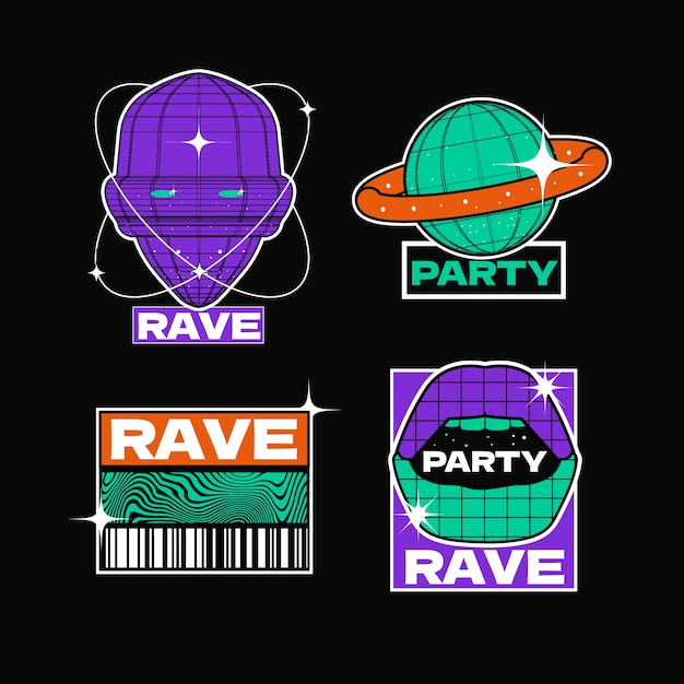 Handgezeichnete rave-sticker-vorlage