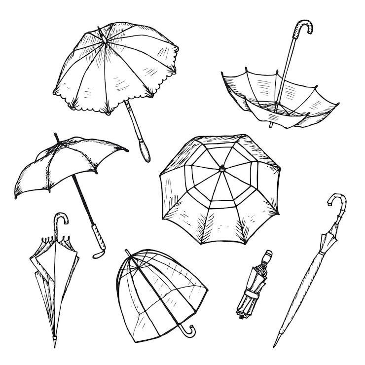 Kostenlose Vektor handgezeichnete regenschirme set