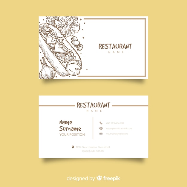 Kostenloser Vektor handgezeichnete restaurant visitenkarte vorlage