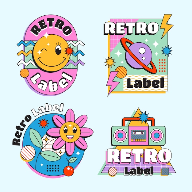 Handgezeichnete retro-label-kollektion