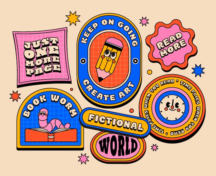 Kostenlose Vektor handgezeichnete retro-sticker-sammlung