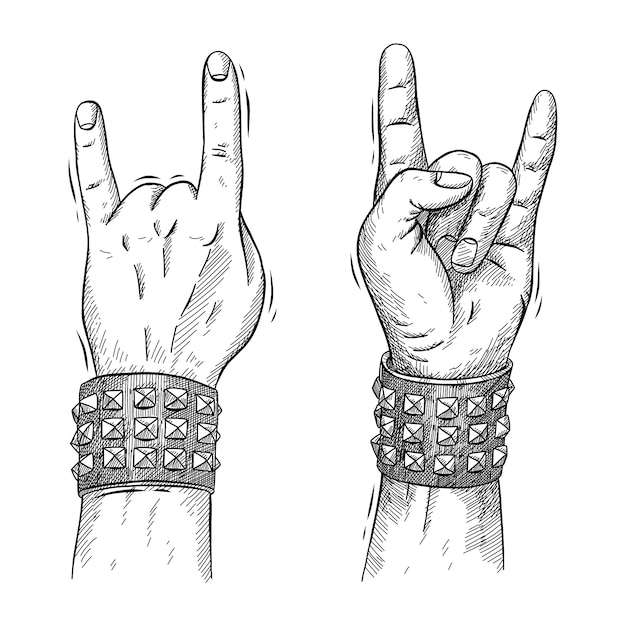 Kostenloser Vektor handgezeichnete rock and roll handkontur-illustration