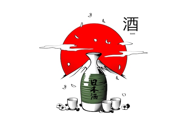 Kostenloser Vektor handgezeichnete sake-illustration