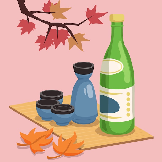 Kostenloser Vektor handgezeichnete sake-illustration