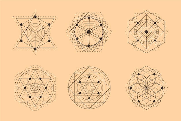 Kostenloser Vektor handgezeichnete sammlung heiliger geometrieelemente