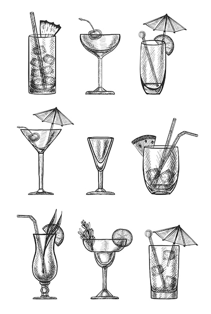 Handgezeichnete sammlung von cocktails