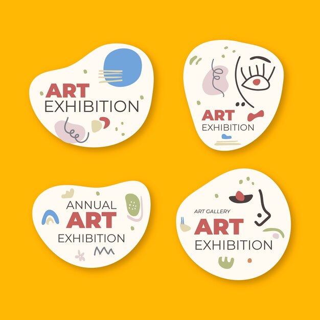 Handgezeichnete Sammlung von Etiketten für Kunstausstellungen
