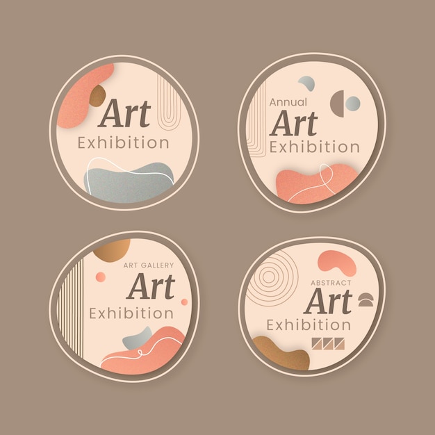 Handgezeichnete Sammlung von Etiketten für Kunstausstellungen