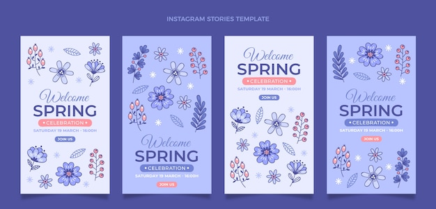 Kostenloser Vektor handgezeichnete sammlung von instagram-geschichten für den frühling