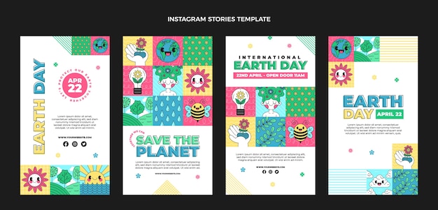 Kostenloser Vektor handgezeichnete sammlung von instagram-geschichten zum tag der erde