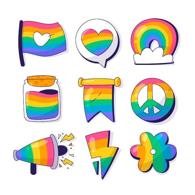Handgezeichnete Sammlung von LGBT-Elementen für den Stolzmonat