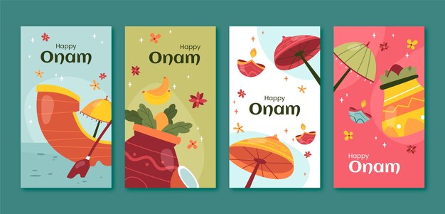 Handgezeichnete Sammlung von Onam-Instagram-Geschichten
