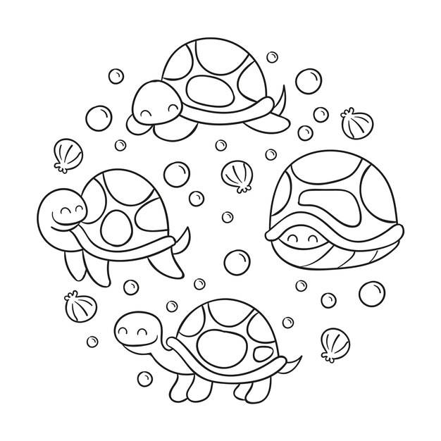 Handgezeichnete Schildkröten-Umrissillustration