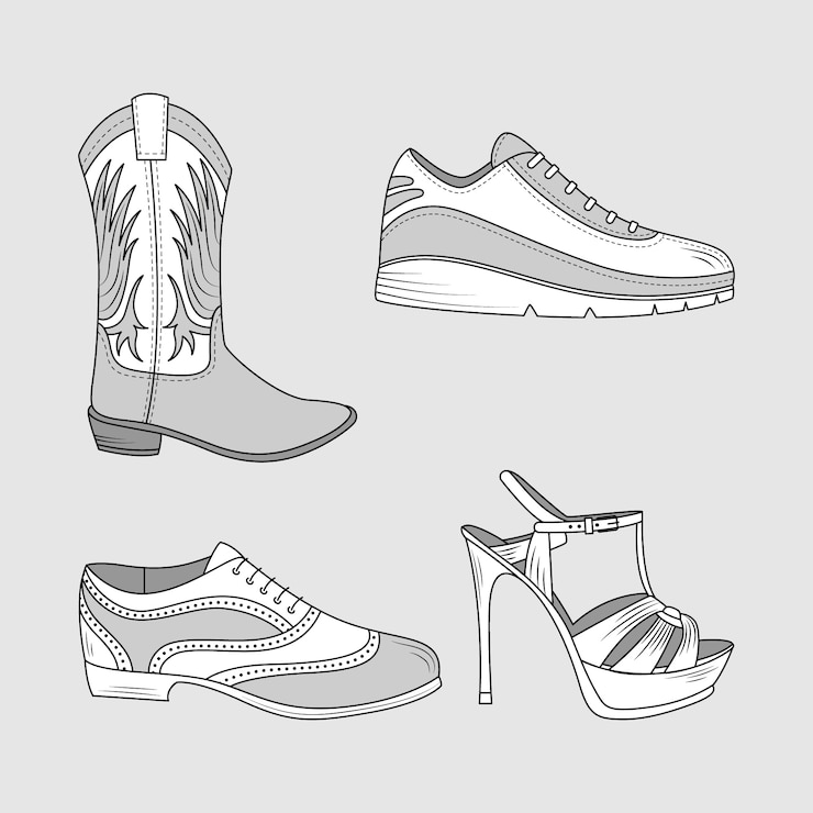 Kostenlose Vektor handgezeichnete schuhumrissillustration
