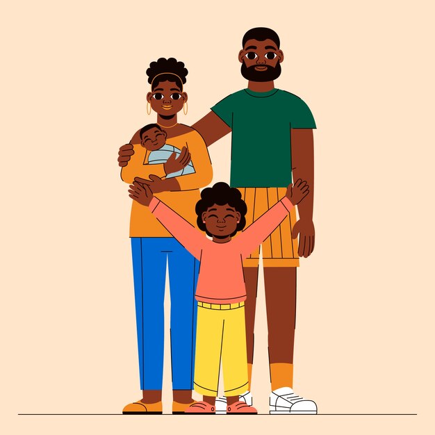 Handgezeichnete schwarze Familienillustration