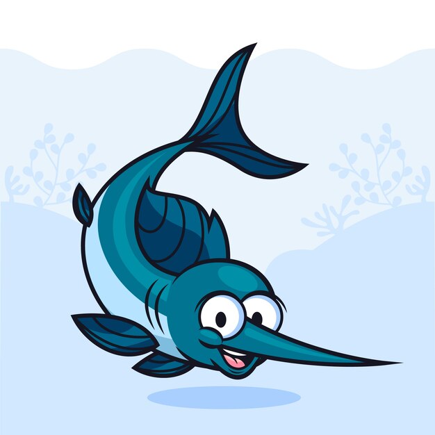 Handgezeichnete Schwertfisch-Cartoon-Illustration