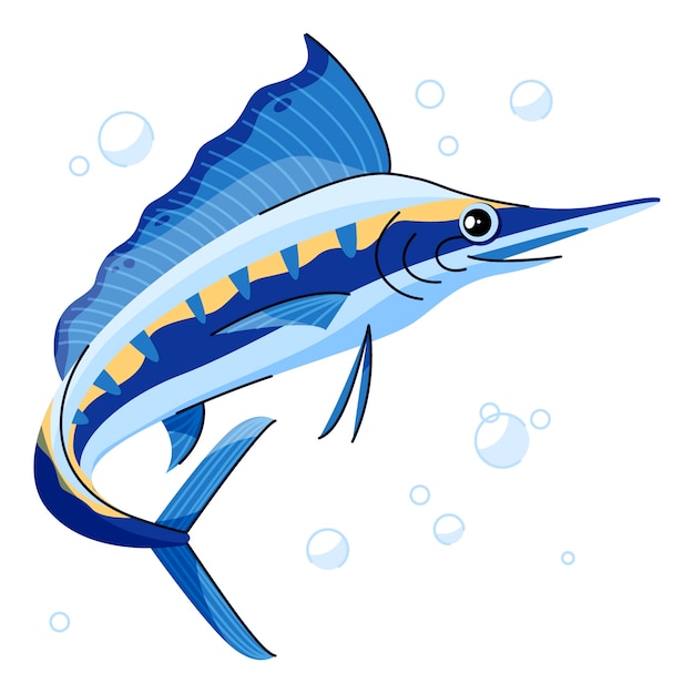 Kostenloser Vektor handgezeichnete schwertfisch-cartoon-illustration