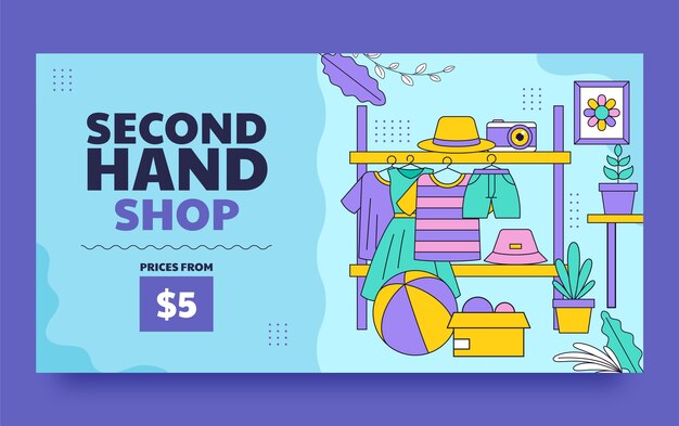 Handgezeichnete Second-Hand-Shop-Facebook-Vorlage