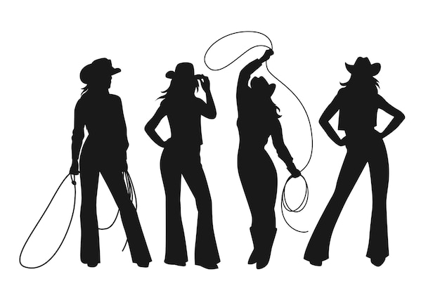 Kostenloser Vektor handgezeichnete silhouette einer cowgirl