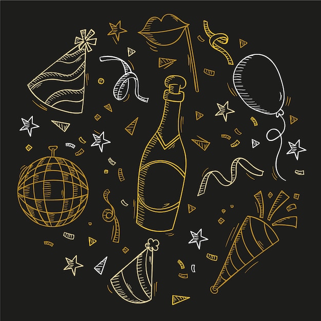 Handgezeichnete Silvester-Elemente-Kollektion