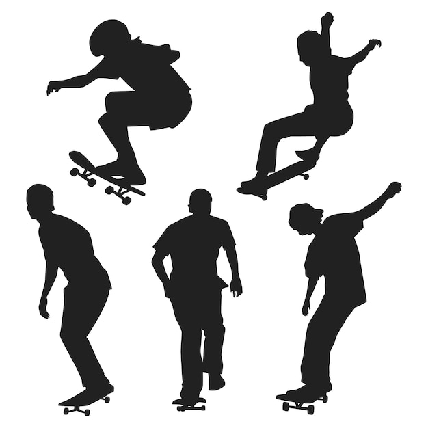 Kostenloser Vektor handgezeichnete skateboard-silhouette