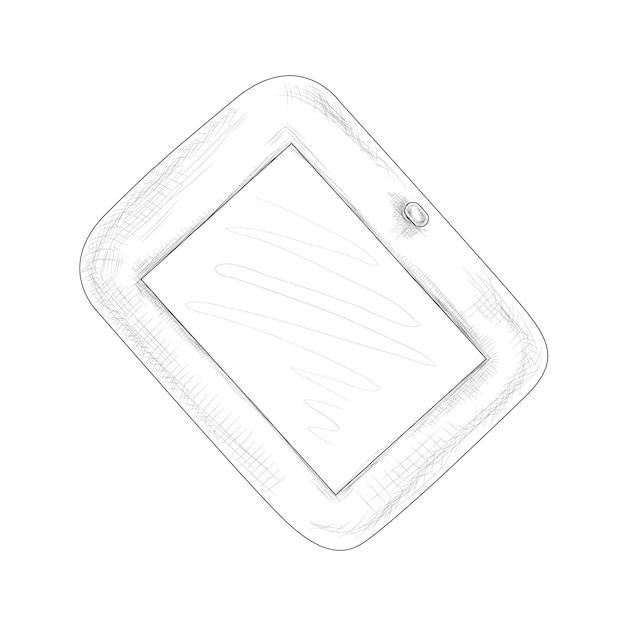 Handgezeichnete Skizze Tablet in schwarz-weißer Farbvektorillustration