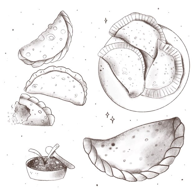 Handgezeichnete Skizzen des Empanada-Sets