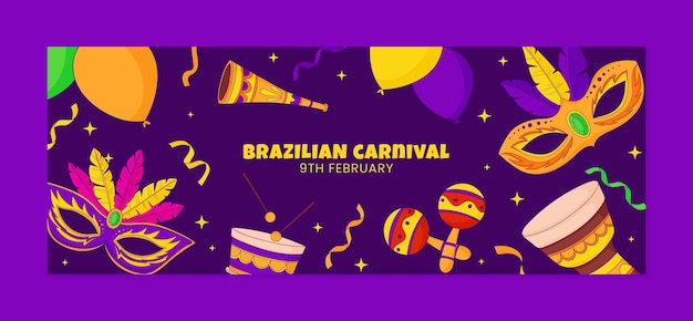 Handgezeichnete social-media-cover-vorlage für den brasilianischen karneval