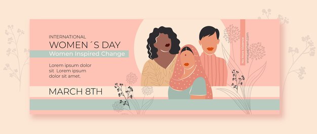 Handgezeichnete Social-Media-Cover-Vorlage für den internationalen Frauentag