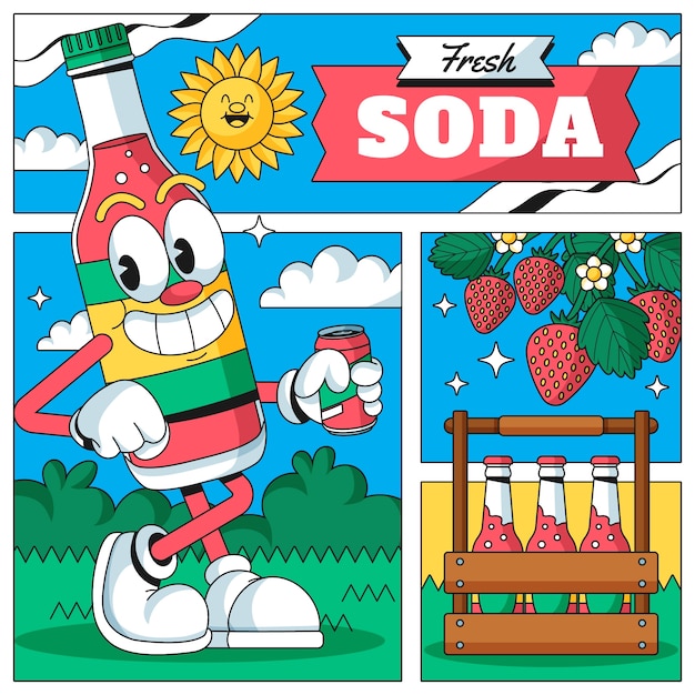 Kostenloser Vektor handgezeichnete soda-cartoon-illustration