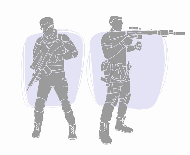 Kostenloser Vektor handgezeichnete soldat-silhouette-illustration