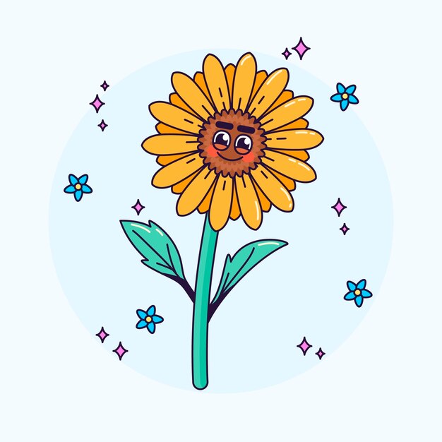 Handgezeichnete Sonnenblumen-Cartoon-Illustration