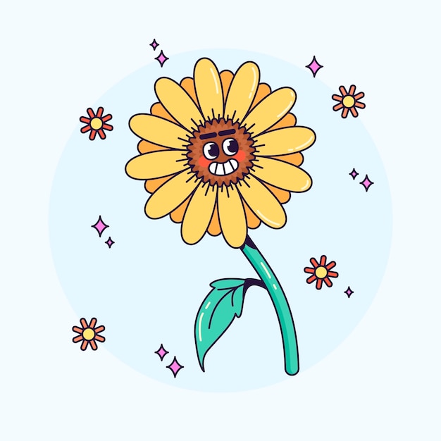 Handgezeichnete sonnenblumen-cartoon-illustration