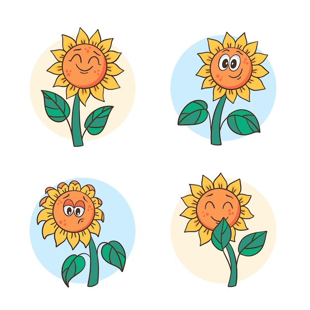 Handgezeichnete Sonnenblumen-Cartoon-Illustration
