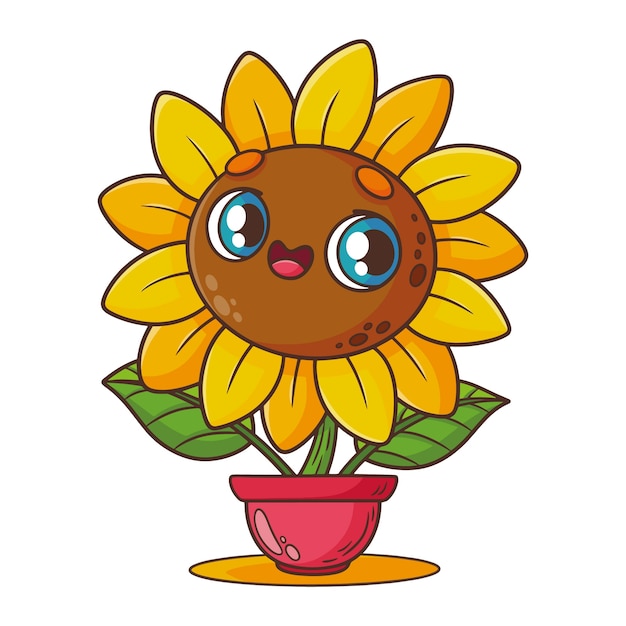 Handgezeichnete Sonnenblumen-Cartoon-Illustration
